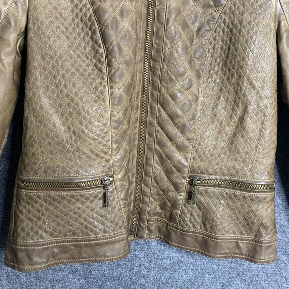 J2 Faux Leather Jacket Women XL Brown Aged Look Zip Front & Sleeves Lined - Picture 3 of 16